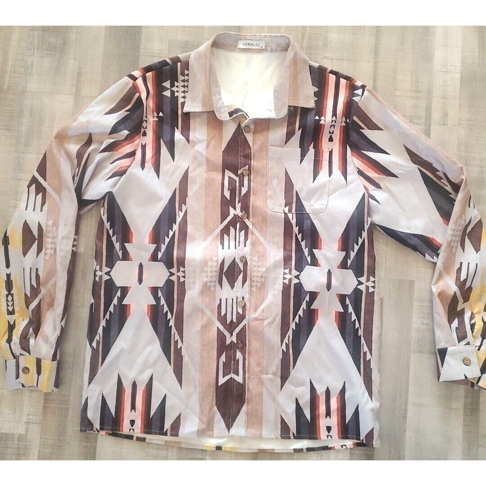 Hawalili Native American Shirt Tribal Aztec Geometric Western Rare HTF‎ Mens Lg